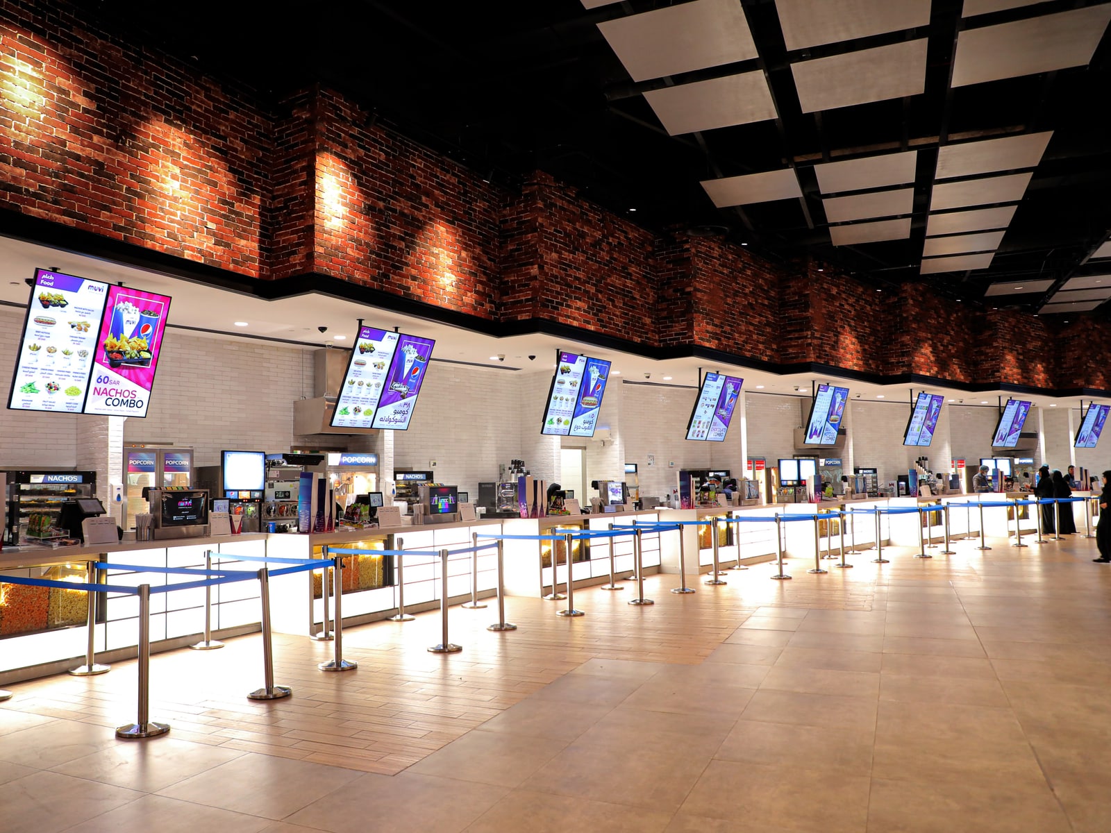 Digital menu screens across the Muvi cinema concession counters