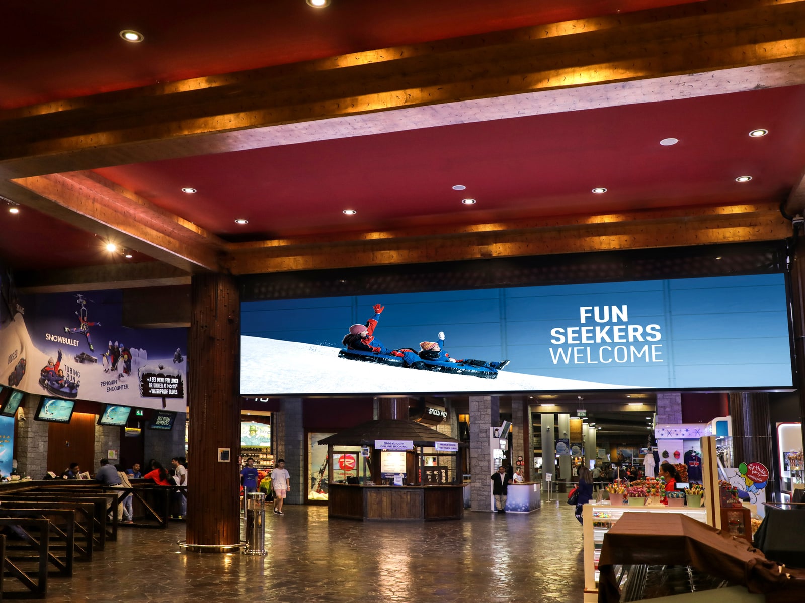 Panoramic digital display at the Ski Dubai entrance